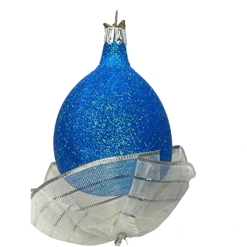 Vtg 2004 NEIMAN MARCUS Blown Glass HARLEQUIN CLOWN Glitter Christmas ORNAMENT